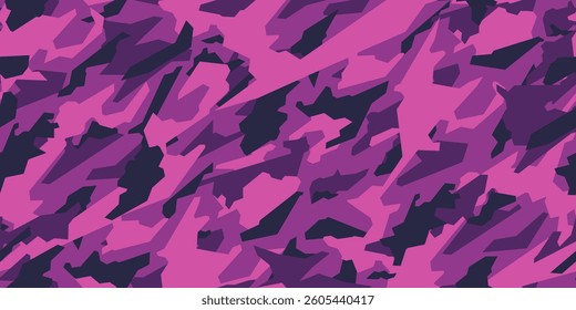 Violet camouflage seamless pattern. Vector purple military pattern for trendy design.	