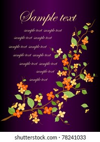Violet card with a blossoming branch