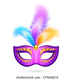 Violet carnival mask with feathers