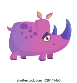 Violet cartoon rhino. Cartoon vector illustration.