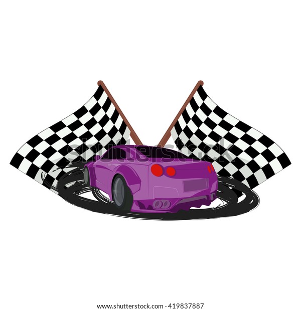 Violet cartoon\
sport car  back view\
illustration