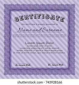 Violet Certificate of achievement. With background. Detailed. Retro design. Violet Certificate of achievement. With background. Detailed. Retro design.
