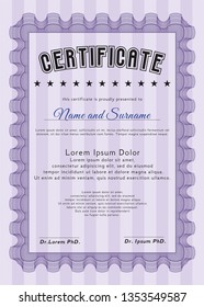 Violet Certificate of achievement. With background. Money Pattern design. Customizable, Easy to edit and change colors. 