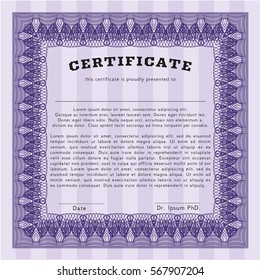 Violet Certificate of achievement. With background. Money Pattern design. Vector illustration. Violet Certificate of achievement. With background. Money Pattern design. Vector illustration.