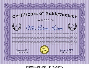 Violet Certificate of achievement. With background. Vector illustration. Lovely design. 