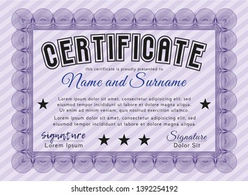 Violet Certificate of achievement. With background. Vector illustration. Excellent design. 