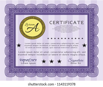 Violet Certificate of achievement. With complex background. Customizable, Easy to edit and change colors. Money design. 