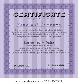 Violet Certificate of achievement. Complex background. Money Pattern. Customizable, Easy to edit and change colors. 