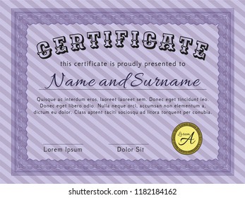 Violet Certificate of achievement. With complex background. Good design. Customizable, Easy to edit and change colors. 