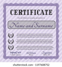 Violet Certificate of achievement. Complex background. Detailed. Money style design. 