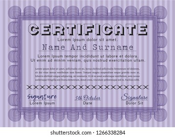 Violet Certificate of achievement. With complex background. Superior design. Customizable, Easy to edit and change colors. 