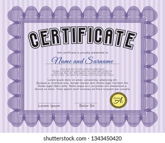 Violet Certificate of achievement. Complex background. Elegant design. Customizable, Easy to edit and change colors. 