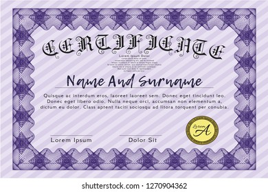 Violet Certificate of achievement. Cordial design. Detailed. With quality background. 