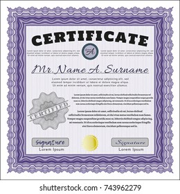 Violet Certificate of achievement. Cordial design. With linear background. Detailed. 