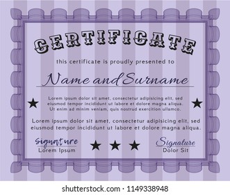 Violet Certificate of achievement. Customizable, Easy to edit and change colors. With complex linear background. Good design. 