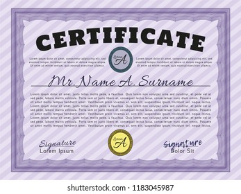 Violet Certificate of achievement. Customizable, Easy to edit and change colors. Printer friendly. Money style design. 