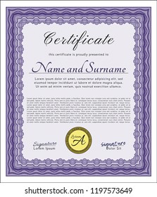 Violet Certificate of achievement. Customizable, Easy to edit and change colors. Printer friendly. Money style design. 
