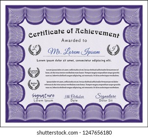 Violet Certificate of achievement. Customizable, Easy to edit and change colors. Easy to print. Money style design. 