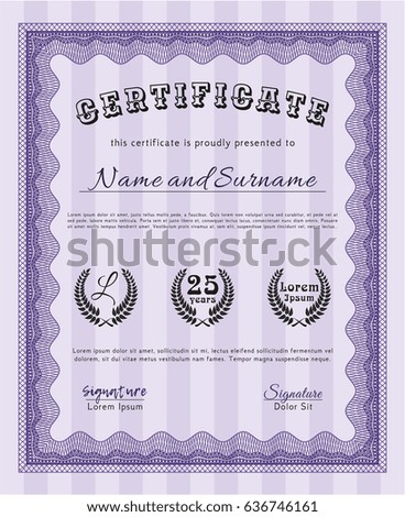 Violet Certificate of achievement. Detailed. With great quality guilloche pattern. Sophisticated design. 