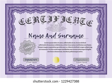 Violet Certificate of achievement. Easy to print. Customizable, Easy to edit and change colors. Money design. 