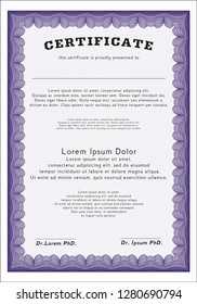 Violet Certificate of achievement. Easy to print. Money Pattern. Vector illustration. 