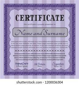 Violet Certificate of achievement. Elegant design. Vector illustration. Complex background. 