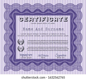 Violet Certificate of achievement. Elegant design. Complex background. Detailed. 