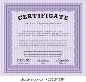 Violet Certificate of achievement. Excellent design. With linear background. Vector illustration. 