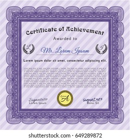 Violet Certificate of achievement. Excellent design. With background. Customizable, Easy to edit and change colors. 