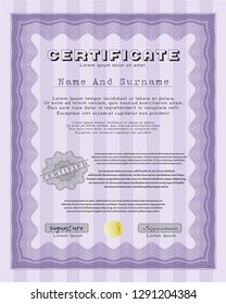 Violet Certificate of achievement. Good design. With linear background. Customizable, Easy to edit and change colors. 