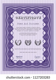 Violet Certificate of achievement. With guilloche pattern. Customizable, Easy to edit and change colors. Artistry design. 