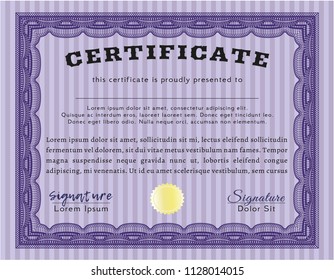 Violet Certificate of achievement. With guilloche pattern and background. Detailed. Lovely design. 