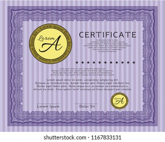 Violet Certificate of achievement. With guilloche pattern. Detailed. Money style design. 