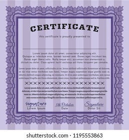Violet Certificate of achievement. With guilloche pattern and background. Elegant design. Detailed. 