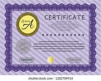 Violet Certificate of achievement. With guilloche pattern and background. Customizable, Easy to edit and change colors. Lovely design. 