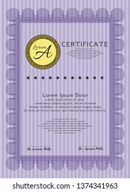 Violet Certificate of achievement. With guilloche pattern and background. Good design. Detailed. 