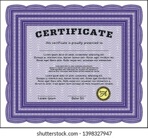 Violet Certificate of achievement. With guilloche pattern and background. Sophisticated design. Detailed. 