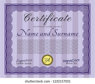 Violet Certificate of achievement. With linear background. Perfect design. Detailed. 