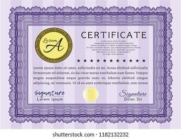 Violet Certificate of achievement. Lovely design. With guilloche pattern. Customizable, Easy to edit and change colors. 