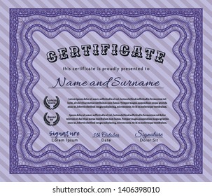 Violet Certificate of achievement. Modern design. With background. Customizable, Easy to edit and change colors. 