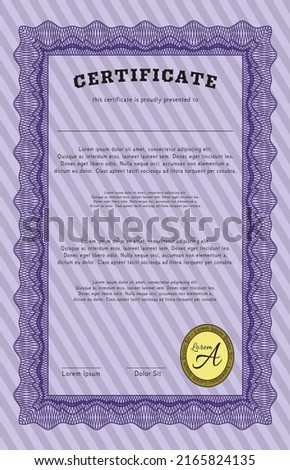 Violet Certificate of achievement.  Modern design.  With quality background.   