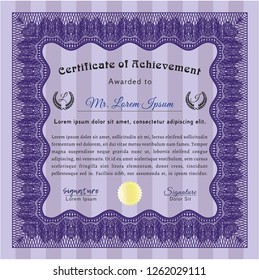 Violet Certificate of achievement. Money design. Printer friendly. Detailed. 