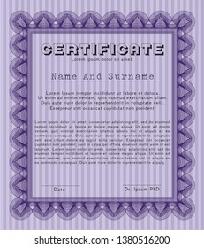 Violet Certificate of achievement. Money design. Printer friendly. Detailed. 