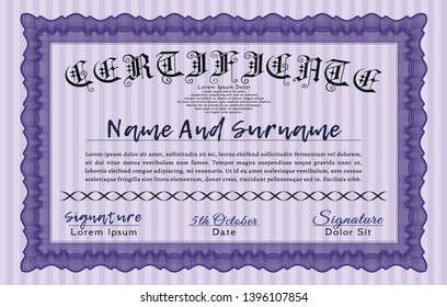 Violet Certificate of achievement. Money design. Detailed. Printer friendly. 