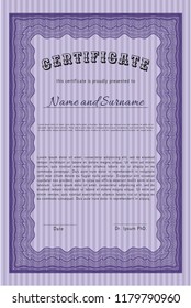 Violet Certificate of achievement. Money Pattern design. Customizable, Easy to edit and change colors. Easy to print. 