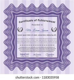 Violet Certificate of achievement. Money Pattern. With linear background. Detailed. 