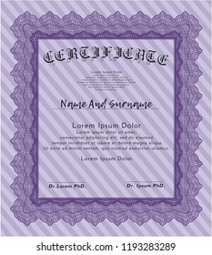 Violet Certificate of achievement. Money Pattern design. Customizable, Easy to edit and change colors. Complex background. 