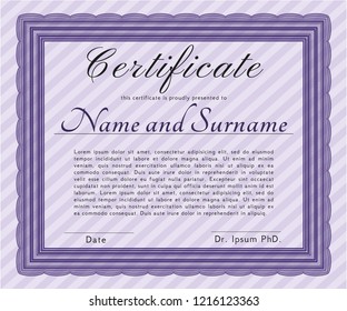 Violet Certificate of achievement. Money Pattern. Customizable, Easy to edit and change colors. Complex background. 