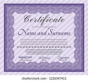 Violet Certificate of achievement. Money Pattern. Printer friendly. Customizable, Easy to edit and change colors. 