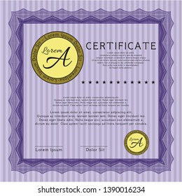 Violet Certificate of achievement. Money Pattern. With complex linear background. Customizable, Easy to edit and change colors. 